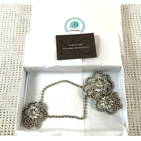 Bridal Hair Clip M Couture Rhinestone Floral Custom Designed Bespoke Creations